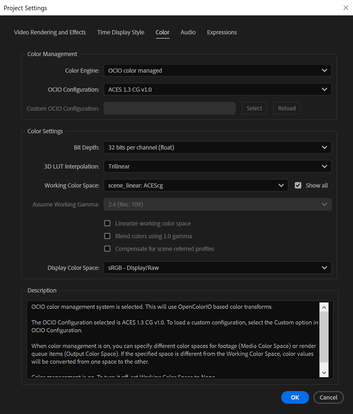 After Effects project settings